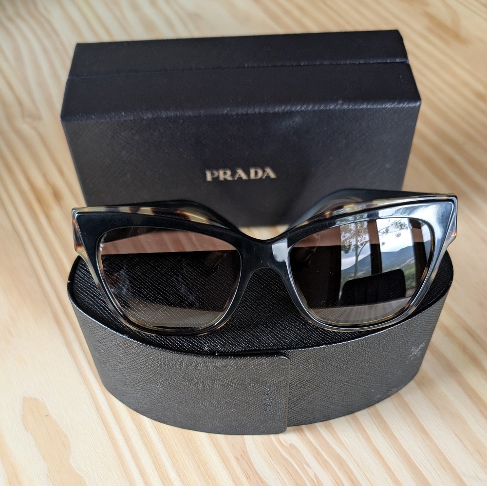 Prada SPR 23X Tortoise Black Cat Eye Sunglasses